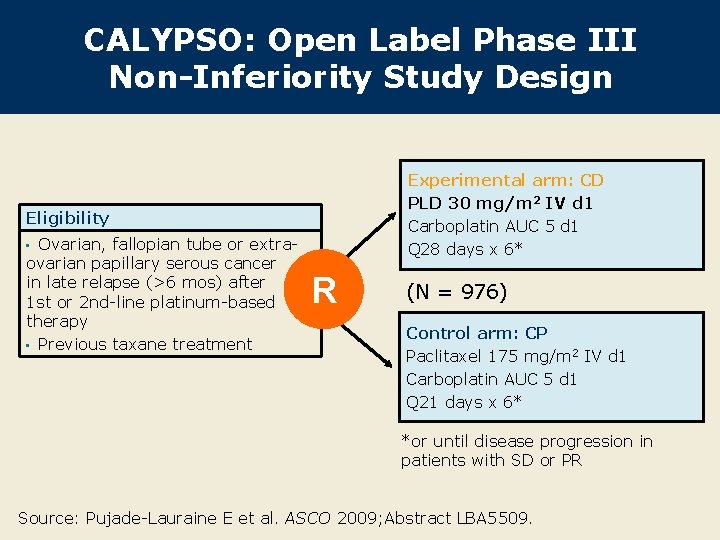 CALYPSO: Open Label Phase III Non-Inferiority Study Design Experimental arm: CD PLD 30 mg/m