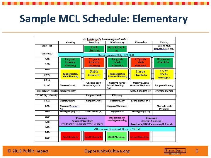 Sample MCL Schedule: Elementary © 2016 Public Impact Opportunity. Culture. org 9 
