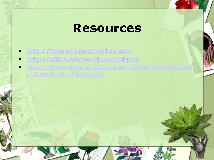 Resources • http: //images. search. yahoo. com • http: //office. microsoft. com/clipart • http: