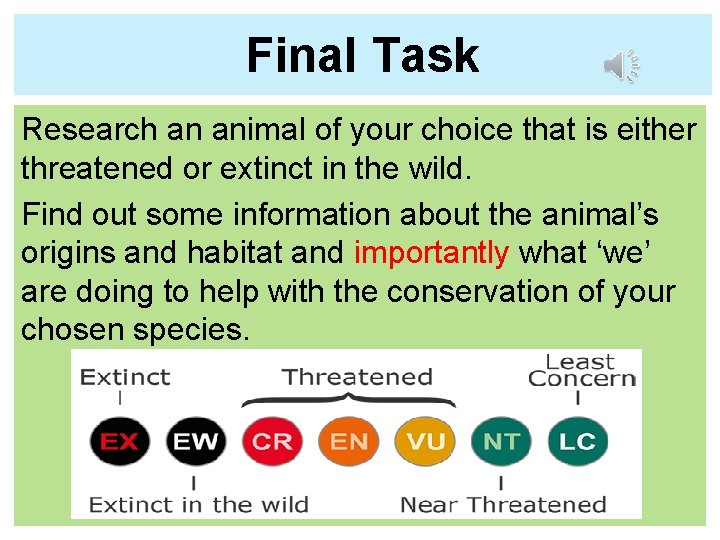Final Task Research an animal of your choice that is either threatened or extinct Final Task Research an animal of your choice that is either threatened or extinct