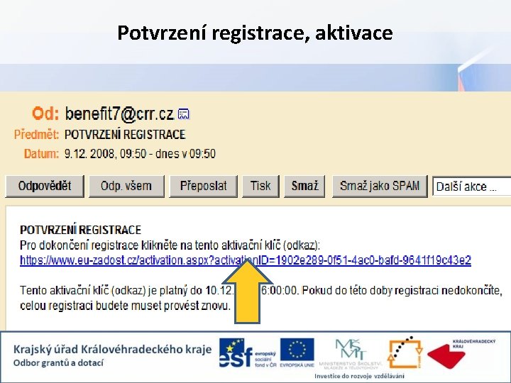 Potvrzení registrace, aktivace 