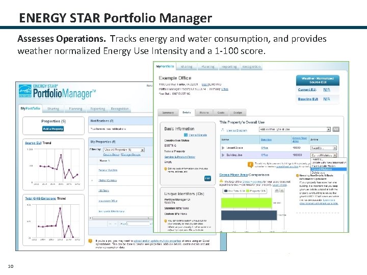 ENERGY STAR Portfolio Manager Assesses Operations. Tracks energy and water consumption, and provides weather