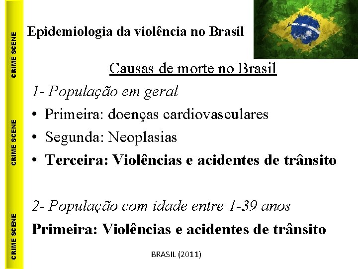 CRIME SCENE Epidemiologia da violência no Brasil Causas de morte no Brasil 1 -