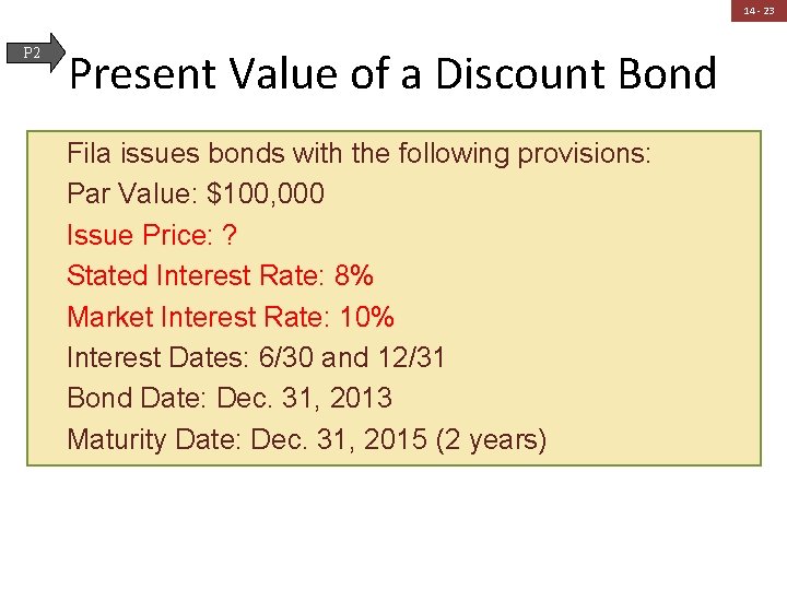 14 - 23 P 2 Present Value of a Discount Bond Fila issues bonds