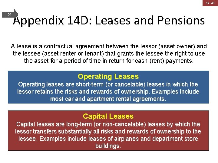 14 - 43 C 4 Appendix 14 D: Leases and Pensions A lease is