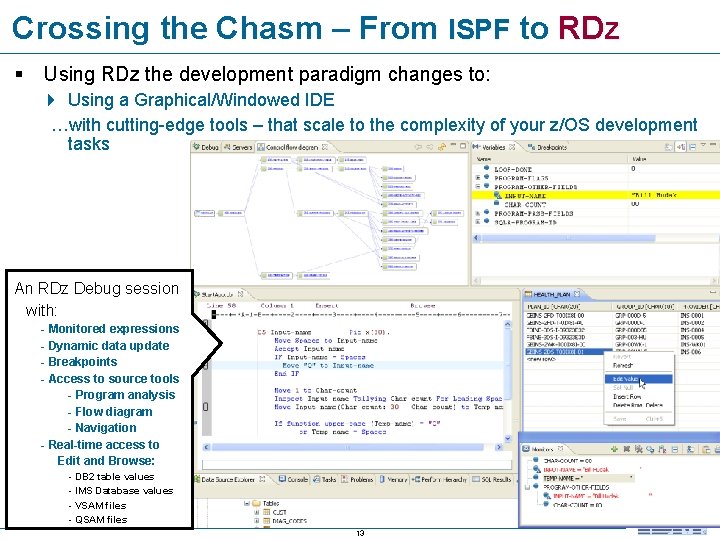 Crossing the Chasm – From ISPF to RDz Using RDz the development paradigm changes