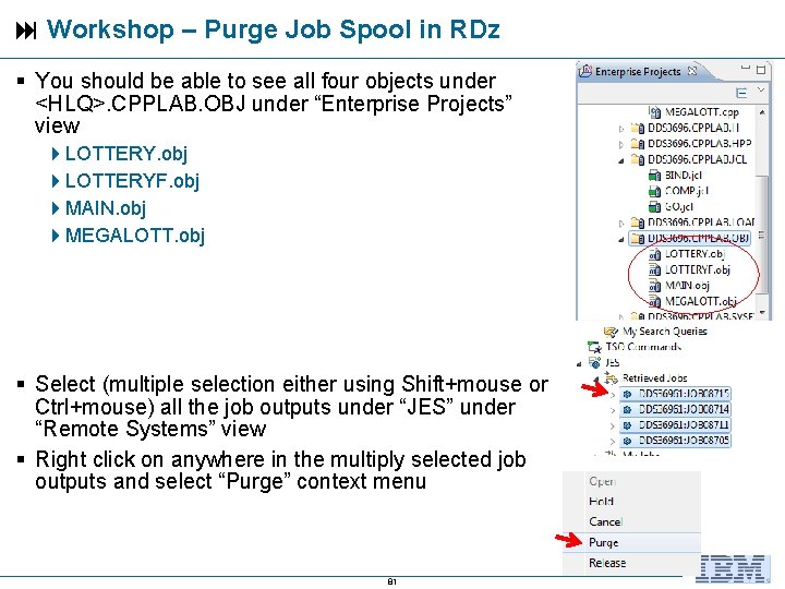  Workshop – Purge Job Spool in RDz You should be able to see