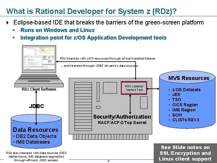 What is Rational Developer for System z (RDz)? Eclipse-based IDE that breaks the barriers
