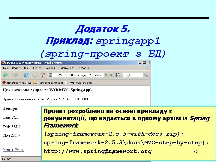 Додаток 5. Приклад: springapp 1 (spring-проект з БД) Проект розроблено на основі прикладу з