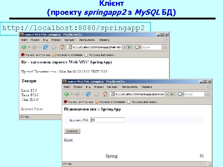 Клієнт (проекту springapp 2 з My. SQL БД) http: //localhost: 8080/springapp 2 Spring 91