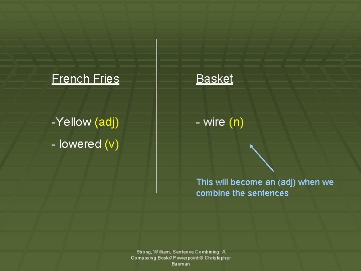 French Fries Basket -Yellow (adj) - wire (n) - lowered (v) This will become