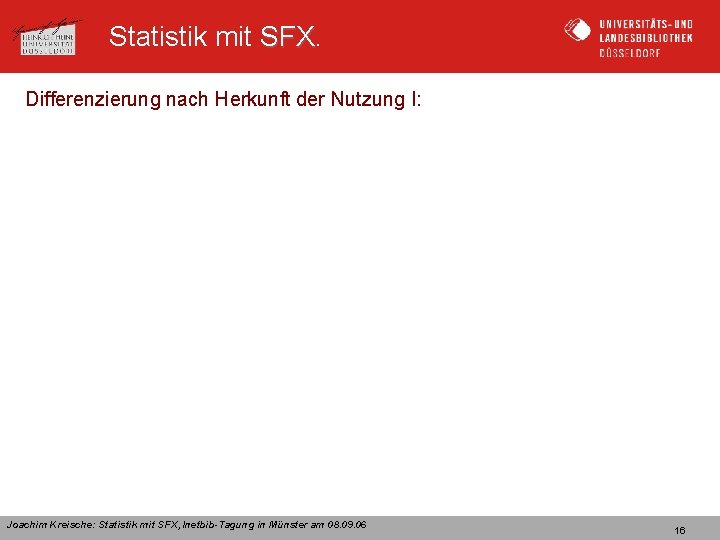 Statistik mit SFX Differenzierung nach Herkunft der Nutzung I: Joachim Kreische: Statistik mit SFX,