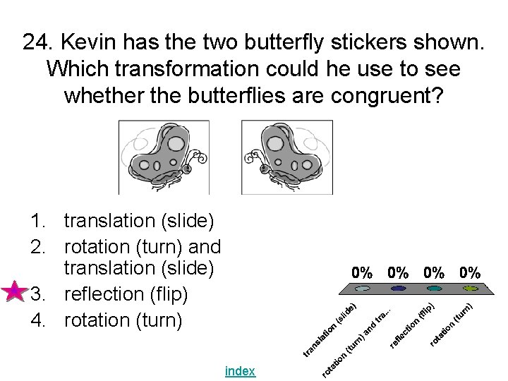 24. Kevin has the two butterfly stickers shown. Which transformation could he use to 24. Kevin has the two butterfly stickers shown. Which transformation could he use to