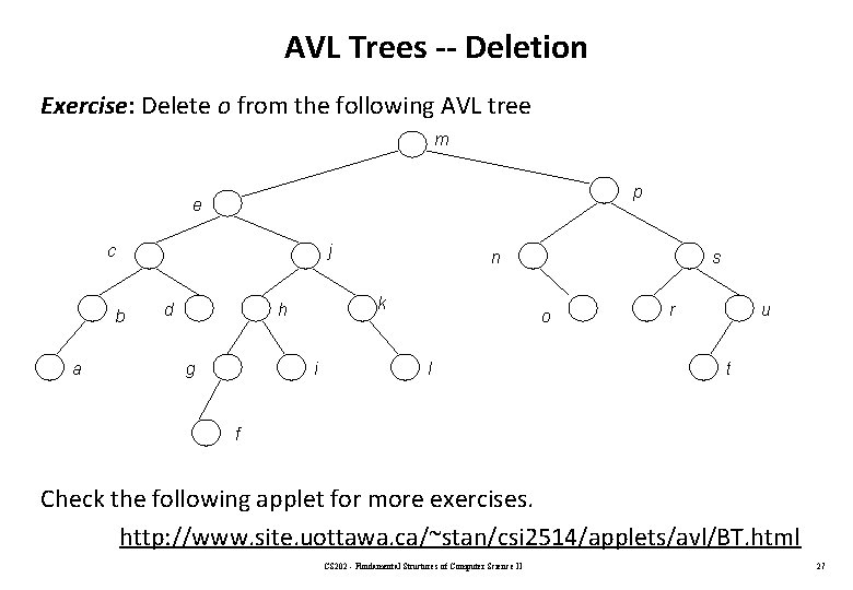 AVL Trees -- Deletion Exercise: Delete o from the following AVL tree m p