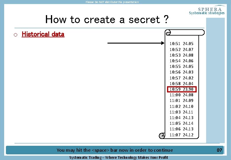 Please Do NOT distribute this presentation Systematic strategies How to create a secret ?