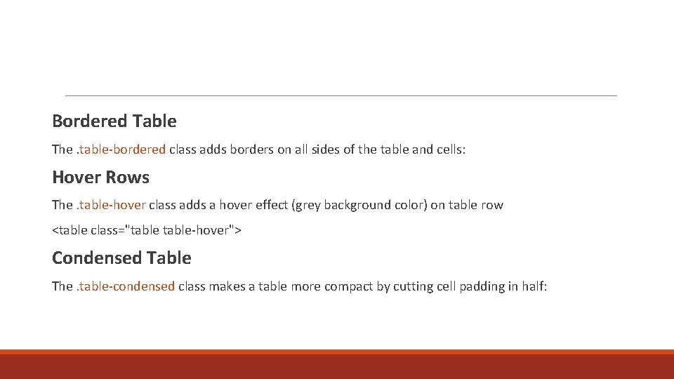 Bordered Table The. table-bordered class adds borders on all sides of the table and