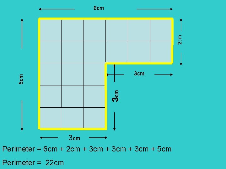 2 cm 6 cm 3 cm 5 cm 3 cm Perimeter = 6 cm