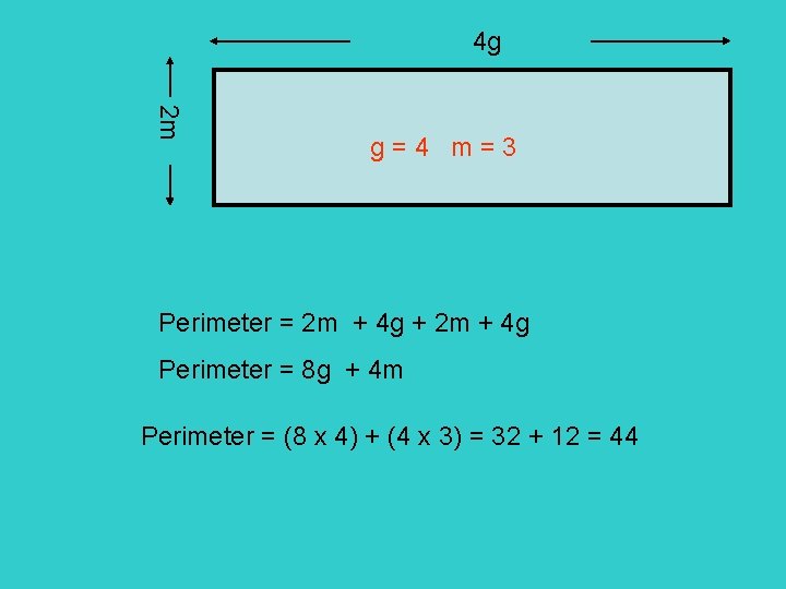 4 g 2 m g=4 m=3 Perimeter = 2 m + 4 g +