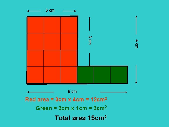 3 cm Red area = 3 cm x 4 cm = 12 cm 2