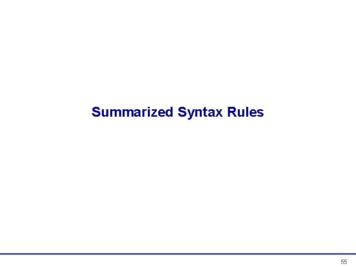 Summarized Syntax Rules 55  Summarized Syntax Rules 55