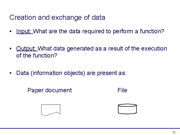 Creation and exchange of data • Input: What are the data required to perform Creation and exchange of data • Input: What are the data required to perform