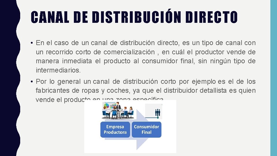 CANAL DE DISTRIBUCIÓN DIRECTO • En el caso de un canal de distribución directo,