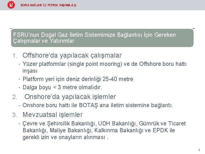 BORU HATLARI İLE PETROL TAŞIMA A. Ş. FSRU’nun Doğal Gaz İletim Sistemimize Bağlantısı İçin