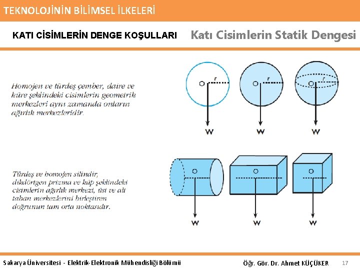 TEKNOLOJİNİN BİLİMSEL İLKELERİ KATI CİSİMLERİN DENGE KOŞULLARI Sakarya Üniversitesi - Elektrik-Elektronik Mühendisliği Bölümü Katı