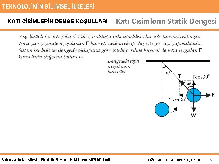 TEKNOLOJİNİN BİLİMSEL İLKELERİ KATI CİSİMLERİN DENGE KOŞULLARI Sakarya Üniversitesi - Elektrik-Elektronik Mühendisliği Bölümü Katı