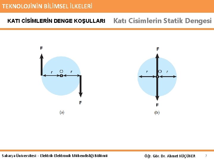 TEKNOLOJİNİN BİLİMSEL İLKELERİ KATI CİSİMLERİN DENGE KOŞULLARI Sakarya Üniversitesi - Elektrik-Elektronik Mühendisliği Bölümü Katı