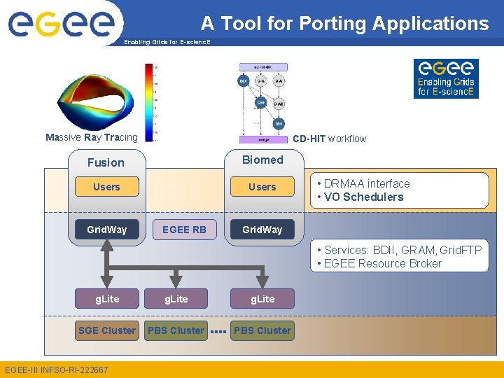 A Tool for Porting Applications Enabling Grids for E-scienc. E Massive Ray Tracing CD-HIT