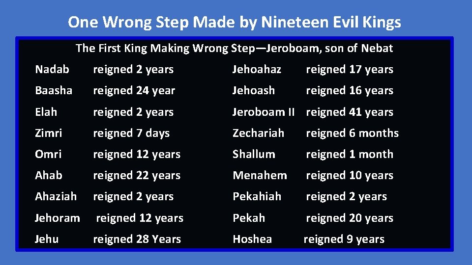 One Wrong Step Made by Nineteen Evil Kings The First King Making Wrong Step—Jeroboam,
