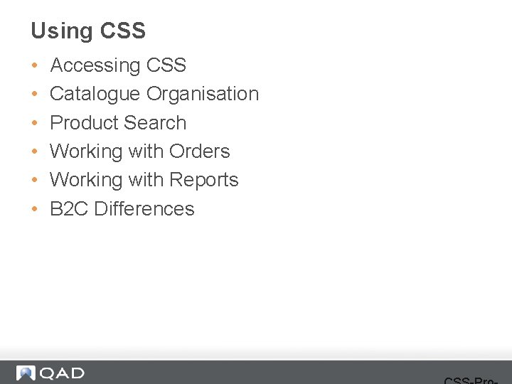 Using CSS • • • Accessing CSS Catalogue Organisation Product Search Working with Orders