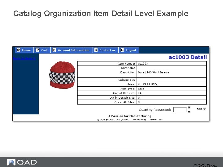 Catalog Organization Item Detail Level Example 