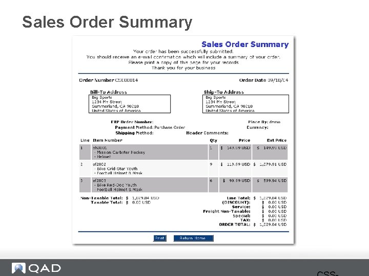 Sales Order Summary 