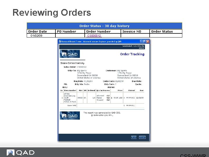 Reviewing Orders 01/02/09 CS 000012 