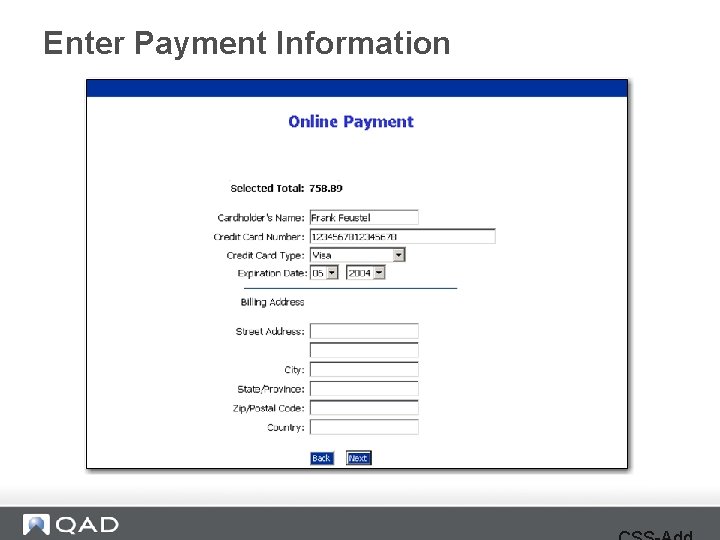 Enter Payment Information 