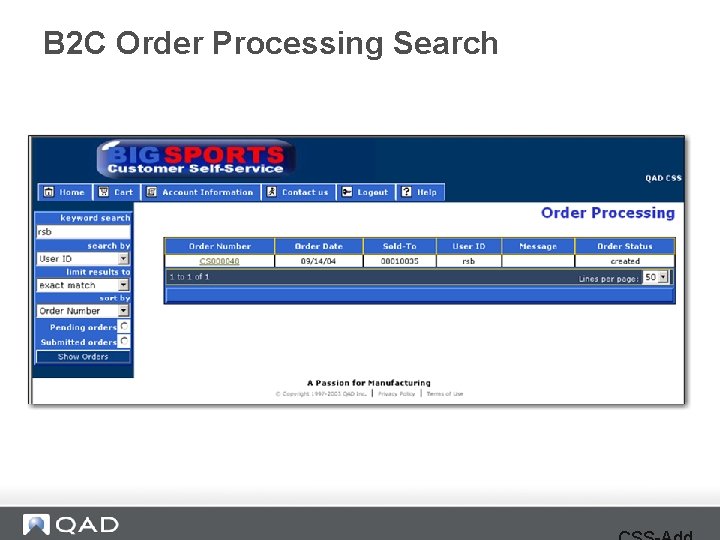 B 2 C Order Processing Search 