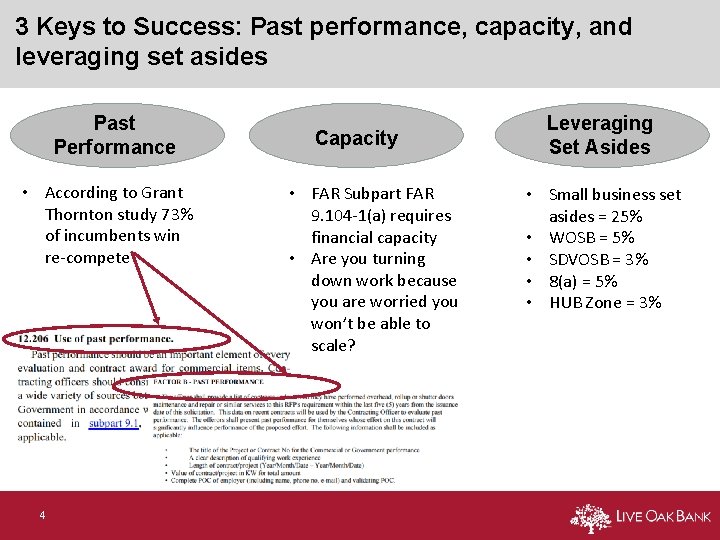 3 Keys to Success: Past performance, capacity, and leveraging set asides Past Performance •