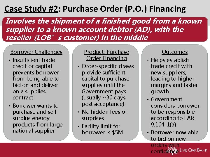 Case Study #2: Purchase Order (P. O. ) Financing Involves the shipment of a