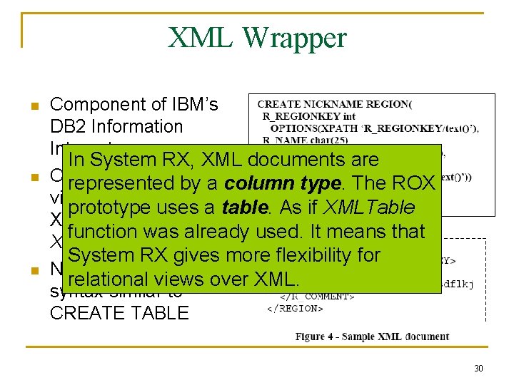 XML Wrapper n n n Component of IBM’s DB 2 Information Integrator In System XML Wrapper n n n Component of IBM’s DB 2 Information Integrator In System
