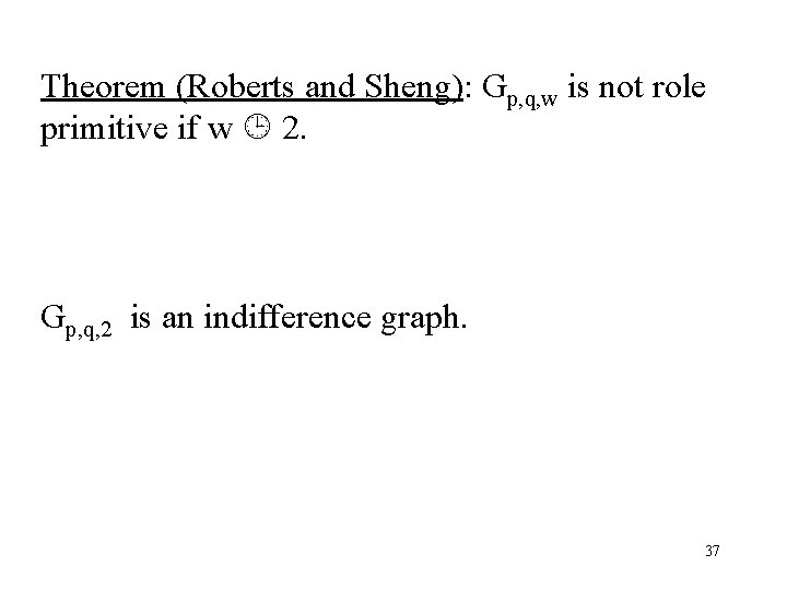 Theorem (Roberts and Sheng): Gp, q, w is not role primitive if w 2.