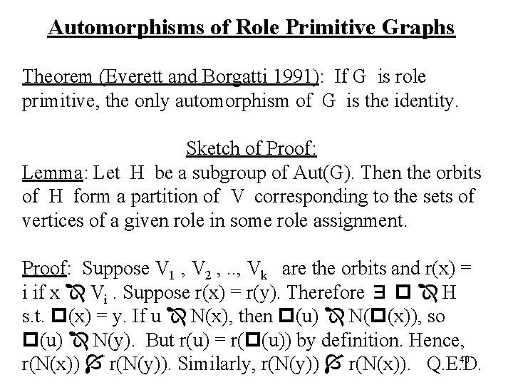 Automorphisms of Role Primitive Graphs Theorem (Everett and Borgatti 1991): If G is role