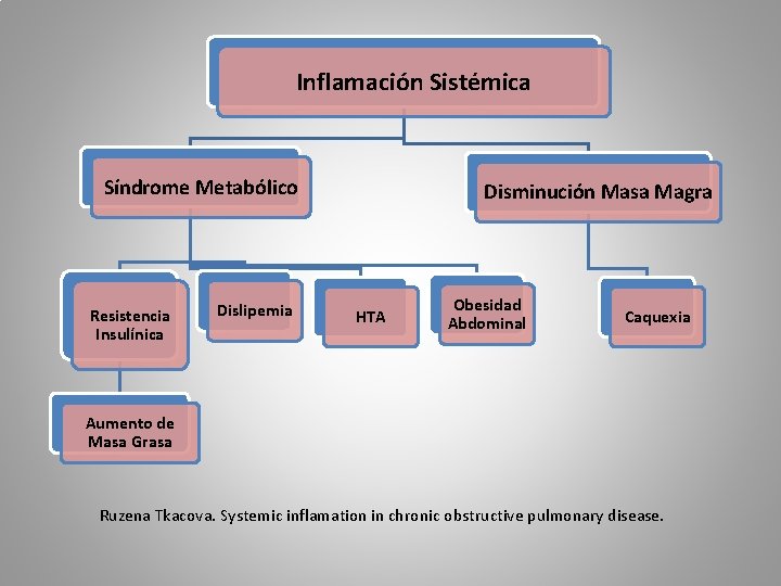 Inflamación Sistémica Síndrome Metabólico Resistencia Insulínica Dislipemia Disminución Masa Magra HTA Obesidad Abdominal Caquexia