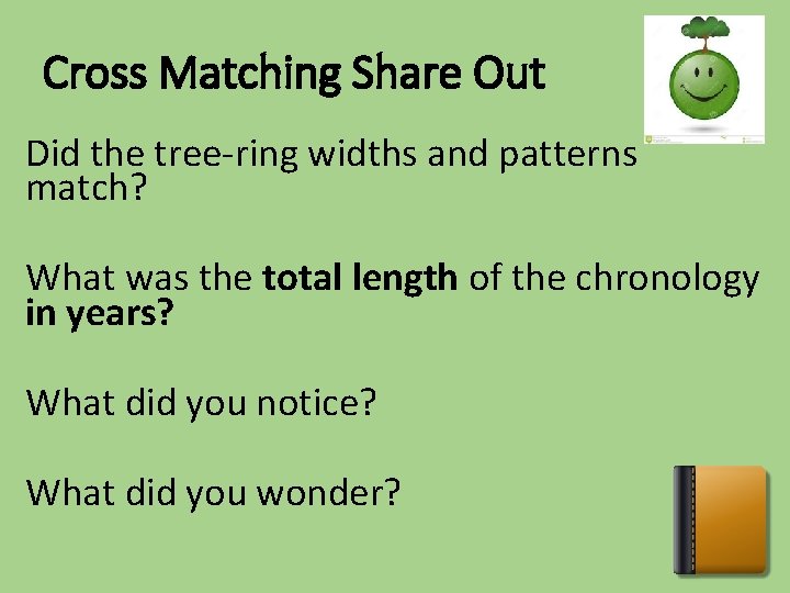 Cross Matching Share Out Did the tree-ring widths and patterns match? What was the