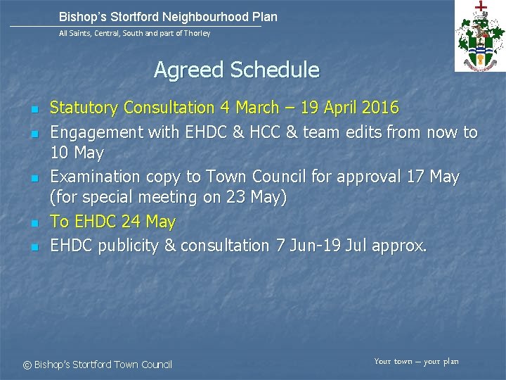 Bishop’s Stortford Neighbourhood Plan All Saints, Central, South and part of Thorley Agreed Schedule