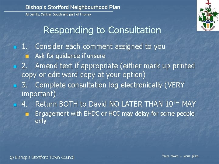 Bishop’s Stortford Neighbourhood Plan All Saints, Central, South and part of Thorley Responding to