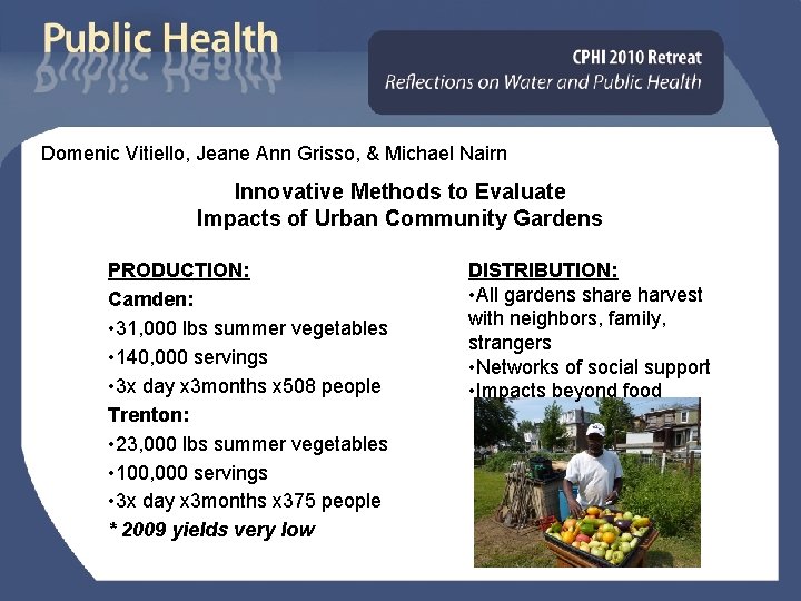 Domenic Vitiello, Jeane Ann Grisso, & Michael Nairn Innovative Methods to Evaluate Impacts of