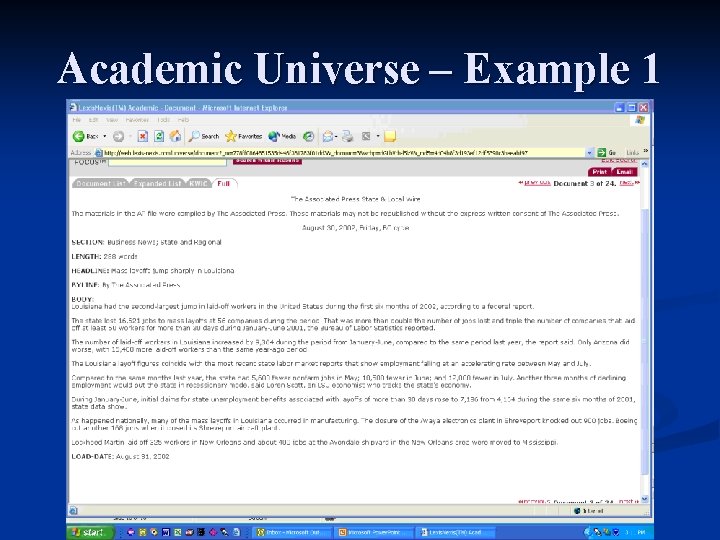 Academic Universe – Example 1 