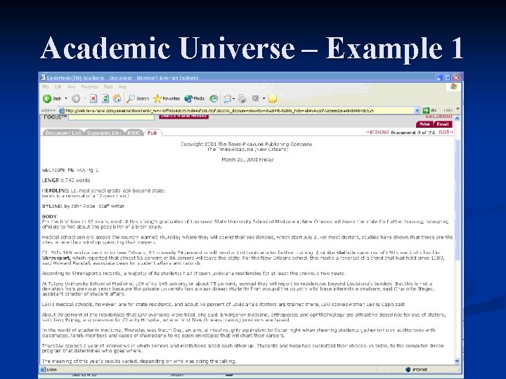 Academic Universe – Example 1 